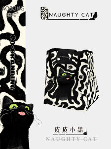 Original Osong Black Cat Thermal Canvas Bento Box Bag Lunch Bag Handbag Meal Bag for Office Workers Traditional Chinese Style