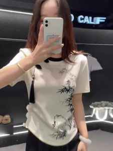 Chinese Style Button Design Unique T-Shirt