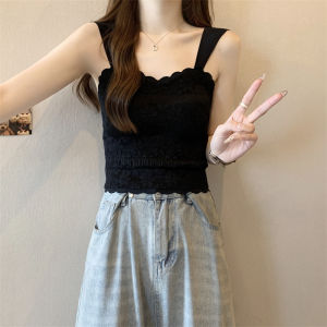 Plus Size Loose-Fit French Style One-Piece Inner Wear Lace Tops Womens Summer Fat Sister Padded Strap Vest Bottoming Shirt