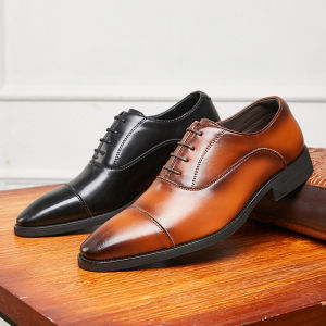 WuChu Cow Leather Oxford Shoes Men Dress Shoes Genuine Leather Designer Business Office Lace-Up Shoes Party Leather Wedding Shoes