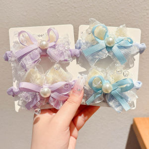 NING ZHOU | Elastic Pearl and Net Bow High Ponytail Hair Ties
