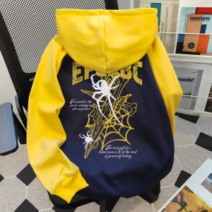 เสื้อสเวตเตอร์มีฮู้ดแบบต่อแขนยาวผู้หญิงฤดูใบไม้ร่วง/ฤดูหนาวแบบอวบอิ่มพิมพ์ลายตัวอักษรสไตล์อเมริกัน เสื้อผ้าทำงานแบบสวมหัว