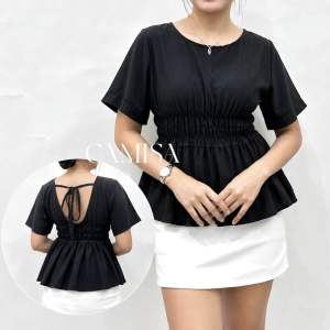 Xixi (S-XL) Gartered Waist Open Back Top