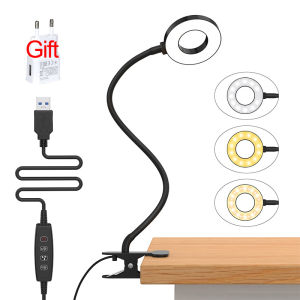 Eye Protection LED Desk LampRechargeable Reading Light3 Color ModesFlexible GooseneckClip OnFlicker FreeStudy Bedroom Use