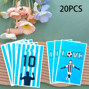 20Pcs/40Pcs Party Gift Bags Blue Blue and White Striped Blue Gift Bags with Cartoon Football Player Designs Number 10 Suita