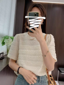 Slimming Texture Large Size Loose round Neck Short Sleeve T-Shirt Womens Fashionable Commute Style Summer New Arrival Top