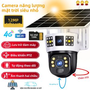 Camera Năng Lượng Mặt Trời Không Dây 6K 12MP Ngoài Trời Hỗ Trợ Thẻ SIM 4G Xoay PTZ Giám Sát An Ninh CCTV Với Ba Ống Kính Tầm Nhìn Ban Đêm Màu Sắc Đầy Đủ PIR HD Camera IP