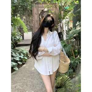 French Vintage Cotton Linen Shirt Womens Spring Summer Outerwear Silk Linen Sunscreen Coat Loose Fit Long Sleeve Business Shirt