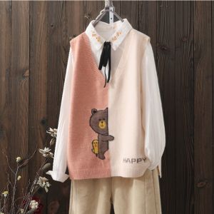 Loose Knitted V-Neck Sleeveless Vest Womens Autumn New Style Youthful Looking Sweater Inner And Outer Wear Casual Fashion