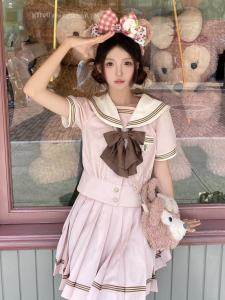 Original Design Summer Sweetness Strawberry Cocoa Sailor Uniform Short Sleeve JK School Uniform Japanese Style Student Outfit