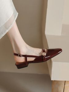 XUJIA | French Vintage Red Camellia Mary Jane Low Heel Sandals