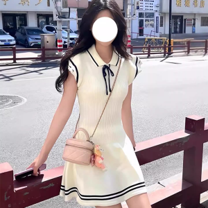 Váy Dệt Kim Cổ Điển Ngọt Ngào Phong Cách Đại Học Mỹ Mùa Hè Mới Tay Áo Mềm Mại Váy Dài Cổ Điển Phong Cách Hàn Quốc