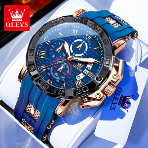 OLEVS sports watch for men original waterproof silicone strap multifunctional calendar luminous chronograph watch