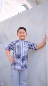 Setelan Pakaian Anak Laki-Laki Baju Koko Kurta Yushar Lengan Pendek Bahan Motif Usia 3-12 Tahun