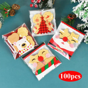 Yespery 100 cái 10x10cm Túi kẹo giáng sinh Santa Claus Cookie đóng gói quà tặng tự dính túi nhựa cho Xmas New yearr 2024