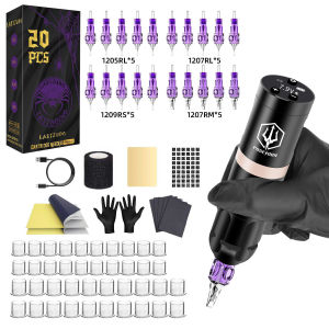 ชุดปากกาแทททูโพไซด์-เครื่องสักพร้อมตลับเข็มสัก20ชิ้นและแหล่งจ่ายไฟไร้สาย1500MAh อุปกรณ์สักและเครื่องมือสักสำหรับศิลปิน