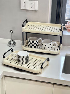 ชั้นวางของสำหรับจัดระเบียบถ้วยและเครื่องดื่มแบบสองชั้นสูงสำหรับครัวและห้องนั่งเล่น ชั้นวางของแบบระบายอากาศได้ดี