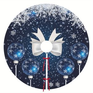 VIKAMA White Bow and Snowflake Blue Christmas Tree Skirt Suitable for Festive Season Home and Office Party Decorations