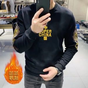 Áo Nỉ Dày Thêu Lông Cừu Dài Tay Ôm Vừa Vặn Thời Trang Thu Đông Mới Cho Nam Áo Nỉ Cổ Tròn in Họa Tiết Rồng