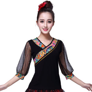 Modale Square Dance Top Womens Summer Short Sleeve Outfit Xinjiang Dance Performance Clothing Loose Fit Comfortable Sportswear