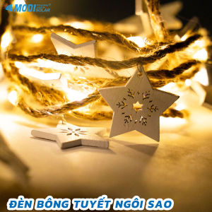 Đèn trang trí năng lượng mặt trời hình ngôi sao bằng gỗ. Dây 5m chống nước không tốn tiền điện.