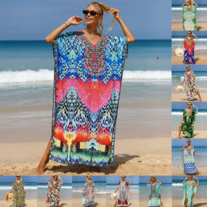 2025 Trộn màu Bikini Bìa Up Phụ Nữ Boho In Ấn Chia Bãi Biển Áo Bộ Đồ Tắm Bìa UPS cỡ lỡn