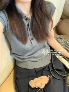 DUOFEIYAN | Áo Thun Sơ Mi Elegance Bằng Lụa Băng Với Tay Ngắn Và Cổ Trụ