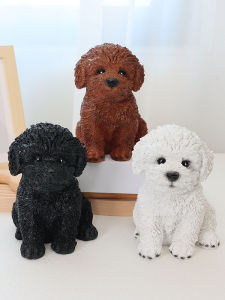 Cute Teddy Ornaments Artificial Dog Puppies Animal Bichon Living Room Art Decorations Black Gray Poodle Gift