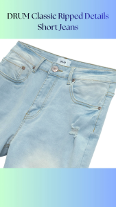 DRUM Classic Ripped Details Short Jeans-Light Blue/Black