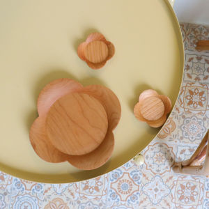 Original Rangmo Japanese Style Simple Whole Wood Flower round Dish Wooden Dinner Plate Fruit Tray Handmade Carved Pure Color