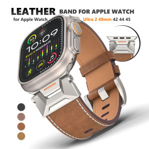 สายหนังสำหรับนาฬิกา Apple Ultra 2 Series 9 7 8 Se 5 6 4 3 42มม. 44มม. สร้อยข้อมือผู้ชายหรูหราสำหรับ IWatch Ultra 49มม. 45มม. Correa