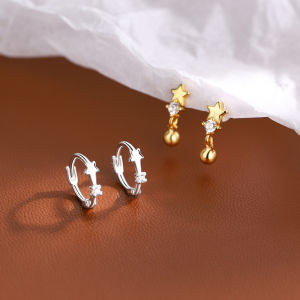New Arrival Fashion Small Star Ear Buckle Hoop Zircon Earrings For Women Punk Silver Color Earrings Girls Party Jewelry Gifts