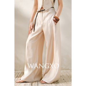 WANGXO | Bộ Quần Dài Ống Rộng Nếp Li và Áo Không Tay V-Neck Lấp Lánh Sang Trọng