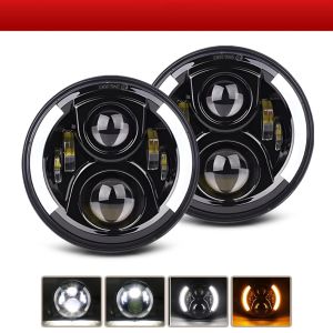 HAOLIDE Led MotorcycleHeadlight 4 Modes 6000k Hi Lo Beam 3500k Amber Turn Signal DRL 7inch 12V 24V 75W Super Brightoff-road use