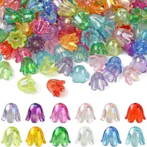 EELHOE | 100Pcs Flower Acrylic Beads Bell Flower Spacer Beads Caps For DIY Charms Bracelets Necklace Jewelry Crafts Making Accessories