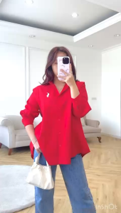 NANDO ATASAN KEMEJA WANITA KOREAN STYLE MERAH PUTIH 17agustus KATUN IMPORT LENGAN PANJANG CANTIK TERBARU