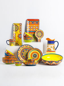 Large Size American Style Hand-Painted Ceramic Salad Bowl Underglaze Dinner Plate Soup Bowl Fish Pickle Bowl Home Use