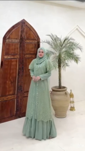 Leaid Store - Keinara Maxi Gamis Brukat Mewah Desain Elegan Dengan Outer Terpisah Full Brokat Bahan Ceruty Babydoll Full Furing Motif Payet Mutiara Terbaru 2025 Dress Wanita Jumbo Gaun Pesta Remaja Kekinian