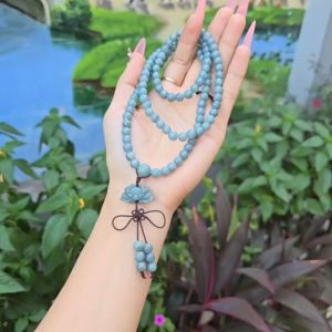 Chuỗi 108 hạt Lam Ngọc mix Hoa Sen vô Ưu Lam Ngọc thắt dây cát tường đeo cổ đeo xinh đều đẹp sang cả không kén mệnh - Phong Thủy TUDO