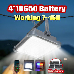 Work 15h Solar Rechargeable Camping Lantern Portable Flood Light 4*18650 Battery Power Bank Tent Emergency Lighting