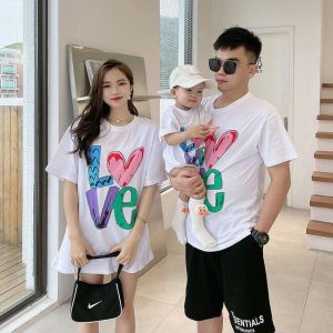 Áo Gia Đình Love Màu Trắng Thun Cotton Co Giãn Dày Mềm Mịn Đủ Size Mặc Đi Chơi Check in Cực Đẹp