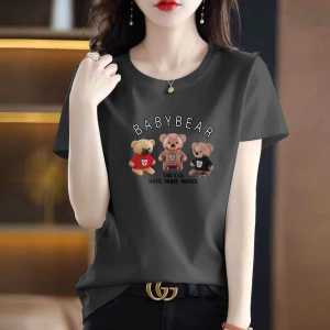 Áo Thun Cotton Tay Ngắn Mùa Hè Cho Nữ Dáng Rộng in Họa Tiết Chất Lượng Cao Phong Cách Hàn Quốc Thường Ngày Cỡ Lớn