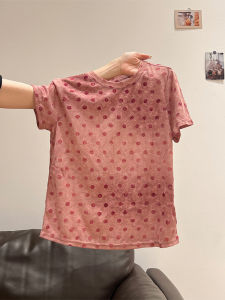 Shalldoer | Retro American Style Womens T-shirt Round Neck Polka Dot Short Sleeve Loose Slimming Casual Top Summer New Arrival