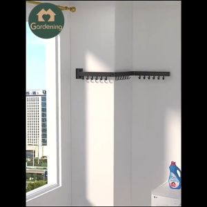 (DIYMO)Space manager Retractable Clothes Towel Drying Rack Balcony Indoor Folding Wall Mounted Hanger Telescopic Rotation