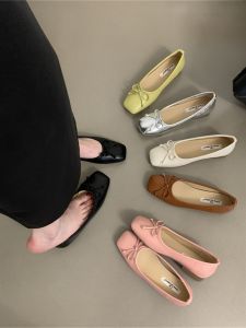 รองเท้าบัลเลต์หัวเหลี่ยมสไตล์นางฟ้าน่ารัก หัวเข็มขัดผีเสื้อ รองเท้าส้นเตี้ย รองเท้าส้นแบน พื้นยาง ทรงหัวเหลี่ยม ทรงหัวมน รองเท้าส้นเตี้ย