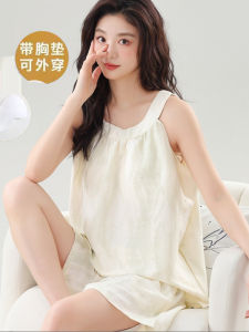 ชุดนอนผ้าฝ้ายกันหนาวแบบสวมหัวลายดอกไม้ฤดูร้อนสำหรับผู้หญิง ชุดนอนแขนกุดแบบสวมลำลองสำหรับเด็กและเยาวชน