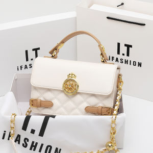 Fashionable Leather Handbag 2023 Style Womens Shoulder Crossbody Bag Hong Kong Design Soft Handle Chain Element Lock Buckle