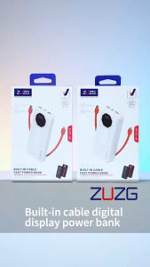 ZUZG ZP-C013 2-in-1 Digital Display Powerbank USB Type-C Lightning 10000mAh with Digital Display Real-Time Battery Status 2-in-1 Built-in Cable 10000mAh Capacity 1 Month Warranty.