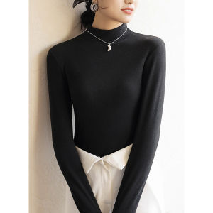 Womens Half Turtleneck Dralon Bottoming Shirt 2024 New Arrival Autumn and Winter Fleece-lined Heattech Solid Color Inner Wear Loose Long Sleeve Top