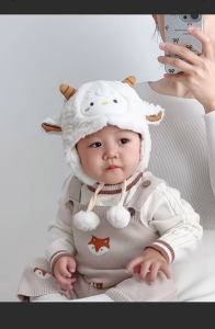 PaulWeekend หมวกมีหูสัตว์นุ่มนิ่มน่ารักสำหรับเด็กทารกปกป้องความอบอุ่นฤดูหนาวลายการ์ตูนกันลม